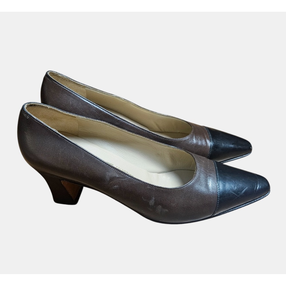 Salvatore Ferragamo Two Tone Classic Pumps Heels Womens 9 Colorblock Brown Black